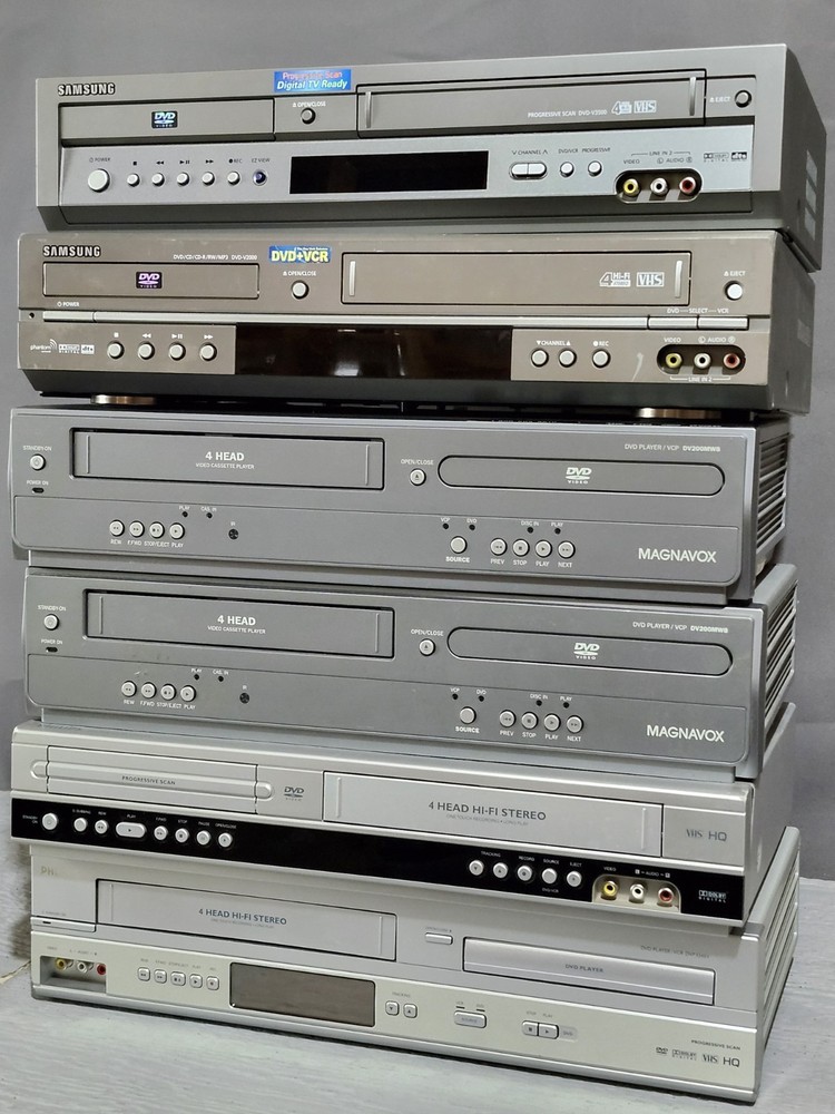 Lot of 6 – VCR VHS DVD Combo Players Magnavox, Phillips Samsung for Parts/Repair