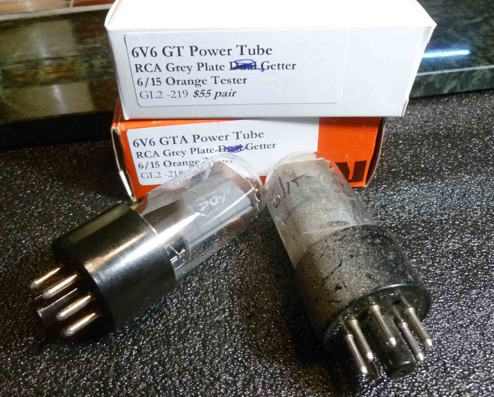 Pair RCA Grey Plate 6v6 GTA Power Tubes 6/15 on the Orange Tester