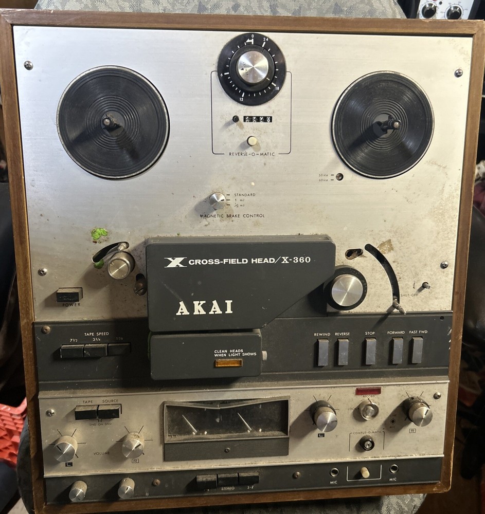 AKAI Cross-Field X-360 Reel to Reel Tape Recorder Open Reel Wood Case For Parts