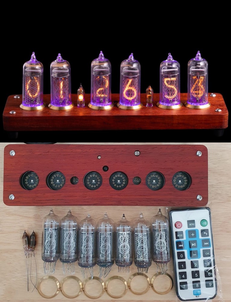 Nixie clock kit. 6 x 14 tubes. No soldering. Everything included. Wood case.