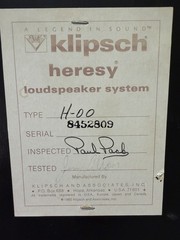 KLIPSCH HERESY 1 SPEAKERS LOUDSPEAKER SYSTEM 1984 !!