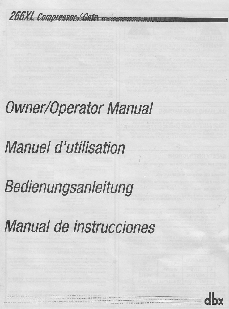dbx Professional products Owner’s Manual 266XL Compressor/Gate