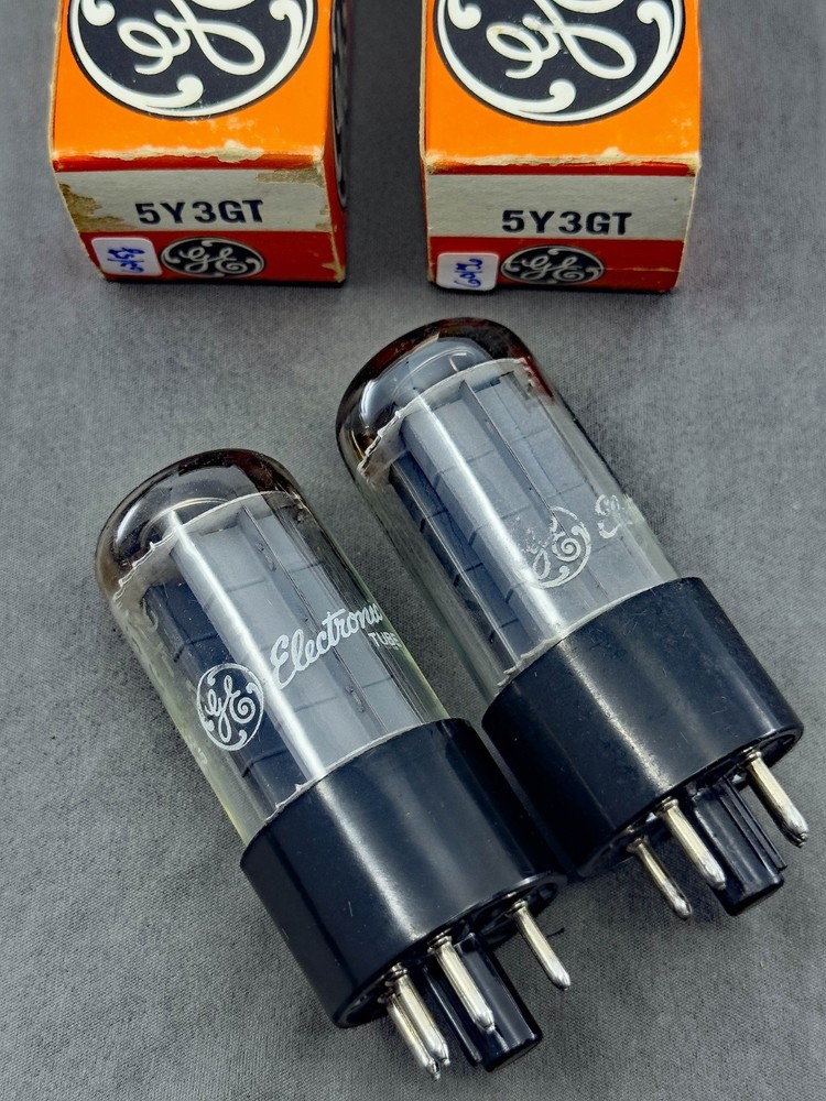 NOS GE 5Y3GT Rectifier Tubes Gray Plates Top Ring Getters Tests Strong TV-7B/U