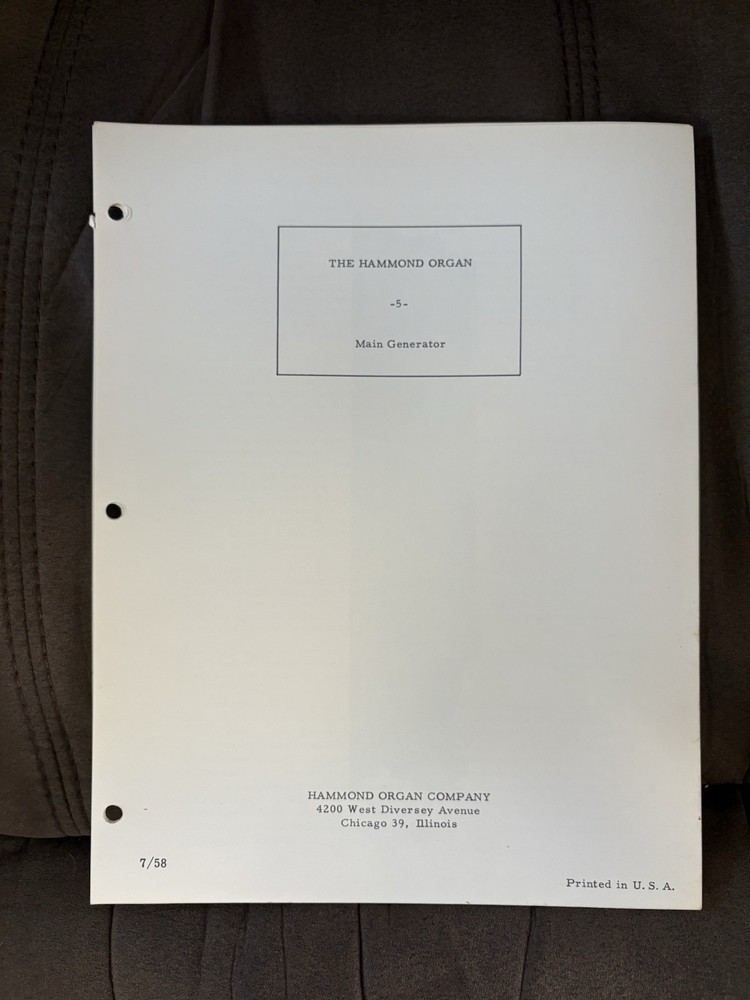 Vintage Hammond Organ Service Manual Main Generator Section 7 Pages Diagrams