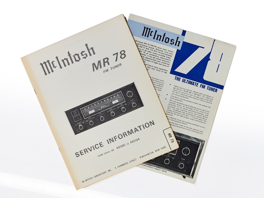 McINTOSH MR 78 Service Information & Dealer Info Booklet Original Vintage Hi-Fi