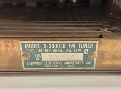 📻 Sherwood S3000 III FM Mono Tuner ~ Untested / For Parts or Repair