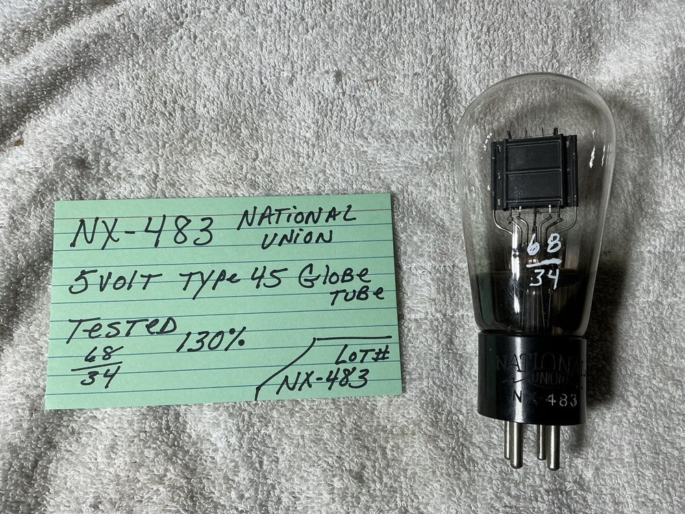 National Union 483 Type 45 Globe Tube 5 Volt Power Triode Black Plate Engraved