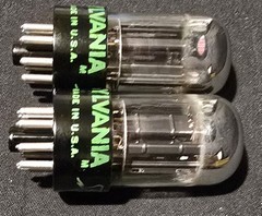 SYLVANIA 6SN7 GTB TUBE 1968 GREEN LABEL BLACK BASE CHROME TOP FOIL MATCHED SET