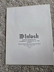 Vintage Original McIntosh MR78 Tuner Owners Manual