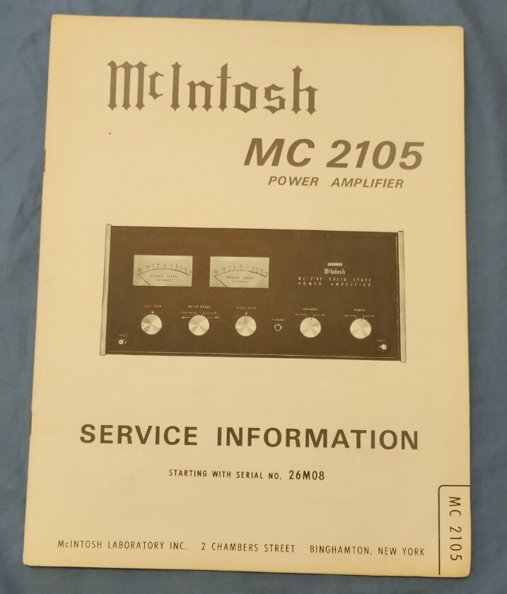 McIntosh MC2105 MC-2105 Amplifier Service Manual *Original*