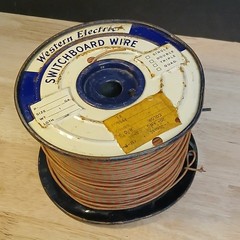 Near Full Roll Western Electric 20 Gauge Cloth Covered Wire Green / Red Stripe