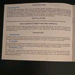 Audiotronics 152S Cassette Recorder Player Vintage Owners Manual Instructions