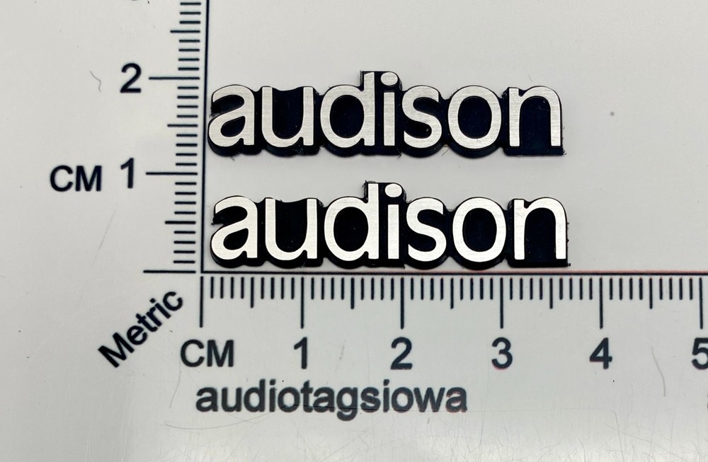 Audison Speaker Badge Logo -Custom Made Incised Silver and Black PAIR