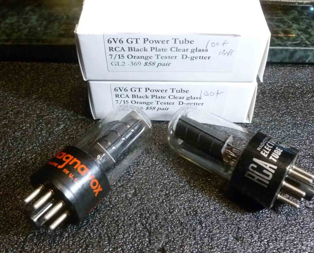 Matched Pair RCA BlackPlate 6v6 GT Power Tubes Both test strong at 100+ each