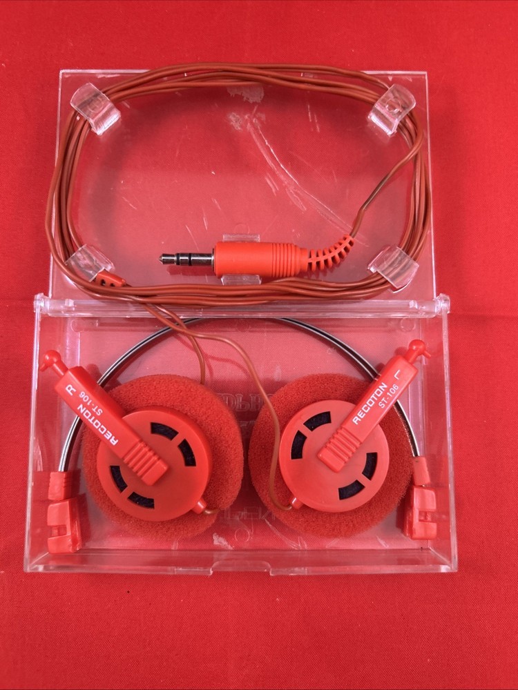 RECOTON ST-106 RED DYNAMIC STEREO HEADPHONES VINTAGE Tested Good Condition