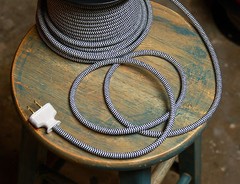 ZigZag Black/White Cloth Covered 3-Wire Round Cord, 18ga Vtg Chevron Lamp Lights
