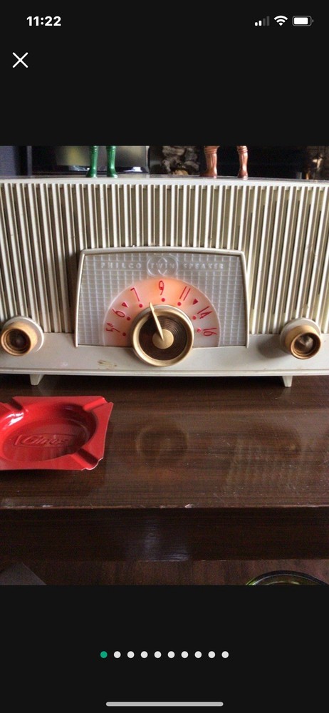 Vintage 1950s MCM Phillps Twin Speaker Radio White Lights Up and In Working Cond