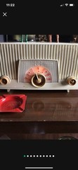 Vintage 1950s MCM Phillps Twin Speaker Radio White Lights Up and In Working Cond