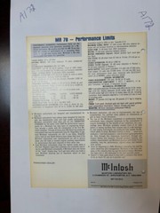 Vintage McIntosh MR78 MR-78 Spec Sheet Sales Brochure Catalog Ad *ORIGINAL*