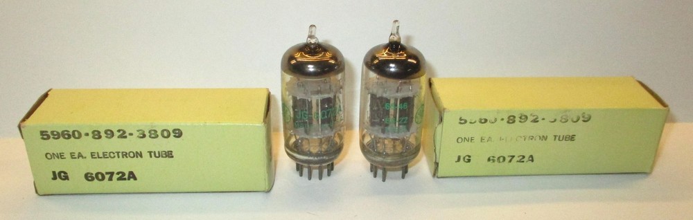 GE JG 6072A Tubes Two Mica Short Black Ribbed Plate Halo Foil Getter NOS Pair