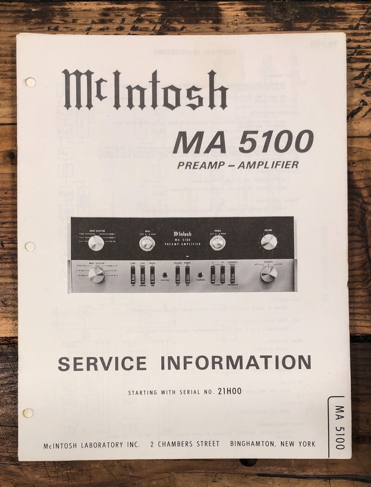 McIntosh MA 5100 Amplifier Service Manual *Original* #3