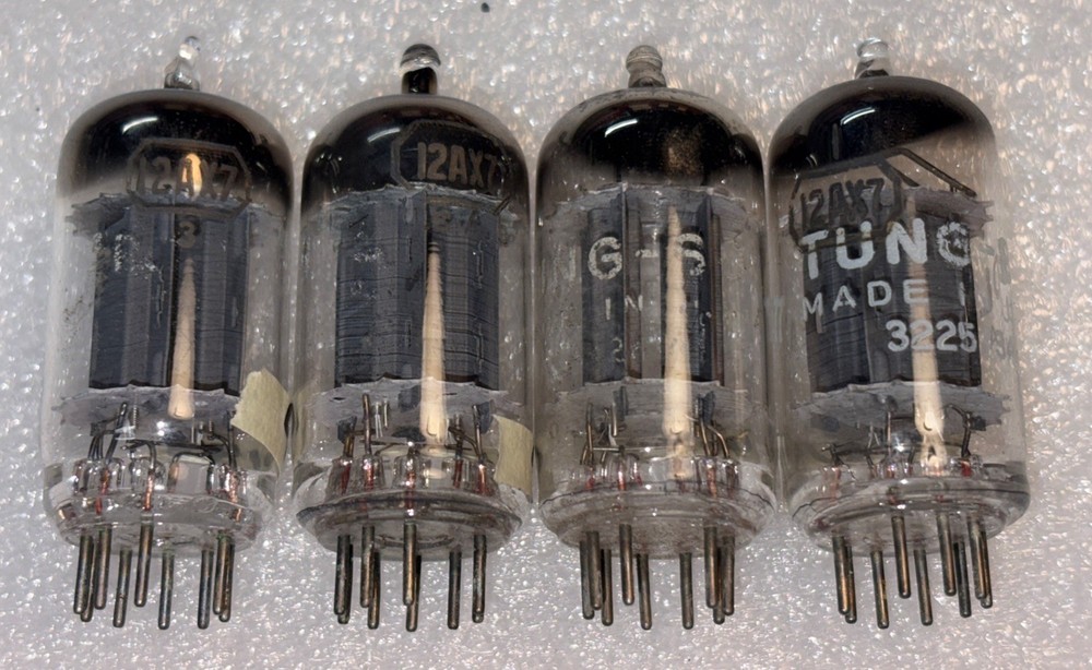 Tungsol 12AX7 Vacuum Tubes Slanted Square Getter Lot Of 4 TV7 Tested Strong