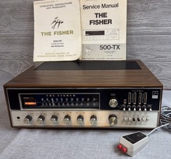 THE FISHER 800-T Stereo Receiver 500-TX with Remote RK-30, Wood Cabinet & Manual