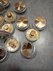 Vtg Radio / amplifier , tuner, electronic Knob lot steam punk 15pc lot gold tone