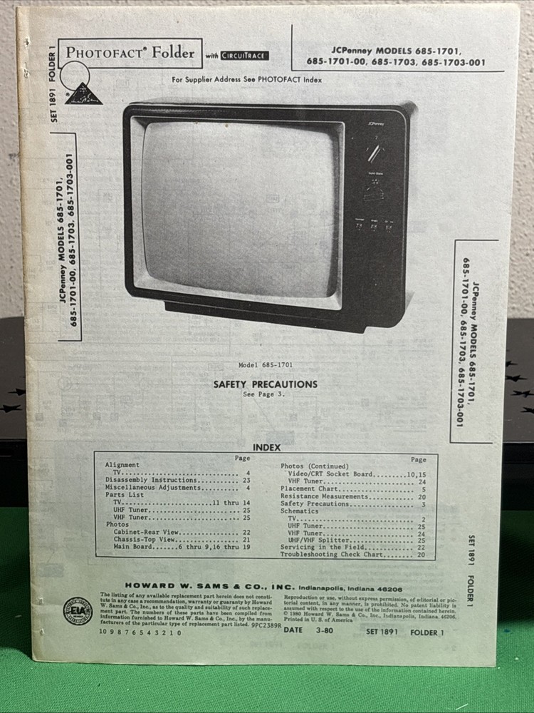 1980 Sams Photofact – JC Penney Models 685-1701/1703 Service Manual