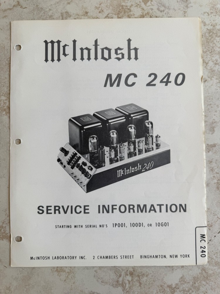 MCINTOSH MC240 SERVICE INFORMATION – ORIGINAL