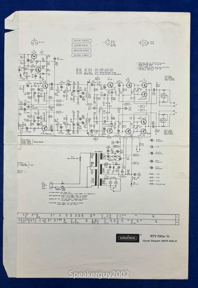 Original Grundig Schematic – RTV 700a/U