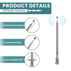 FM Radio Antenna, 75 ohm FM Telescopic Antenna, F Type Male FM Antenna with