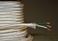 White Cloth Covered 3-Wire Round Cord, 18ga. Vintage Lamps Antique Lights, rayon