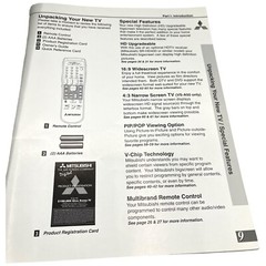 Mitsubishi Projection TV Owners Manual Models VS-A50 WT-A42 WS-A48 WS-A55 WS-A65