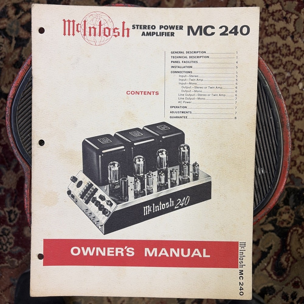 McIntosh MC-240 MC 240 Tube Amplifier Owner / User Manual *Original*