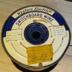 Near Full Roll Western Electric 20 Gauge Cloth Covered Wire Green / Red Stripe