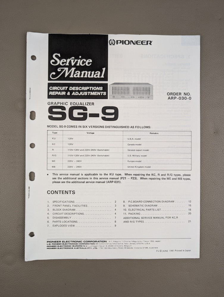 Pioneer SG-9 Graphic Equalizer Service Manual D-2045