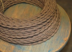 Cloth Covered Twisted Wire – Brown/Tan Pattern, Vintage Style Fabric Lamp Cord