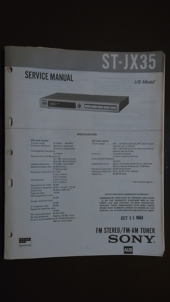 Sony st-jx35 Service Manual schematic Original repair book stereo tuner radio fm