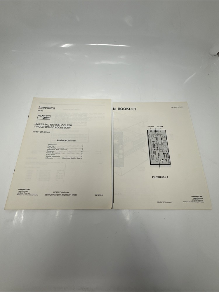 Heathkit HDA-3030-2 425/850 Hz Filter Circuit Board Accessory Manual + Pictorals