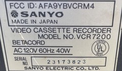 Sanyo Beta Hi-Fi Stereo Betamax- VCR7200 – FOR PARTS/REP Power Tested No Remote