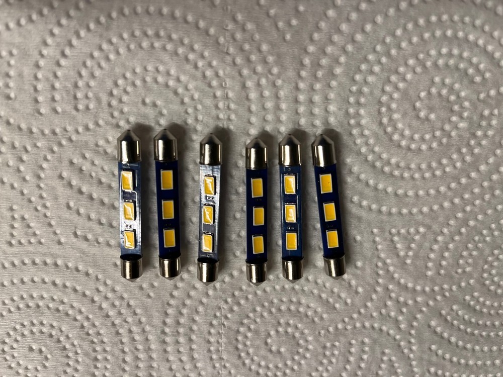 (6)WARM WHITE 43MM-6.3V-LED FESTOON LAMP/ MR74-MR77-MR78- McIntosh DIAL Bulbs
