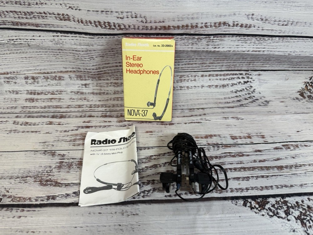Vintage Radio Shack Nova-37 In Ear Folding Headphones with Box and Instructions