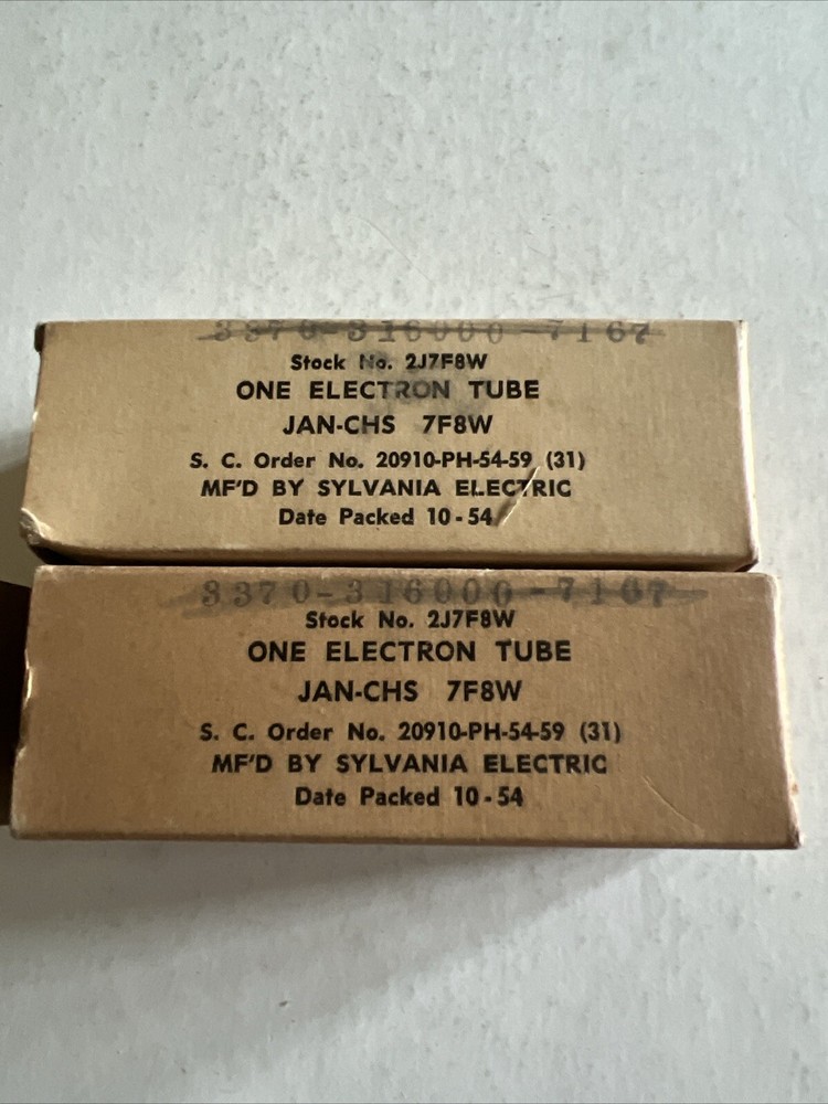 Pair Matching 1954 7F8W NOS vacuum tube JAN Sylvania dual triode CHS 2J7f8w