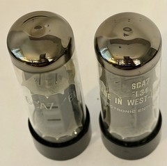 2 Nice Closely Matched Siemens 6CA7 EL34 Tubes O Getters Dimple Top Test Strong!