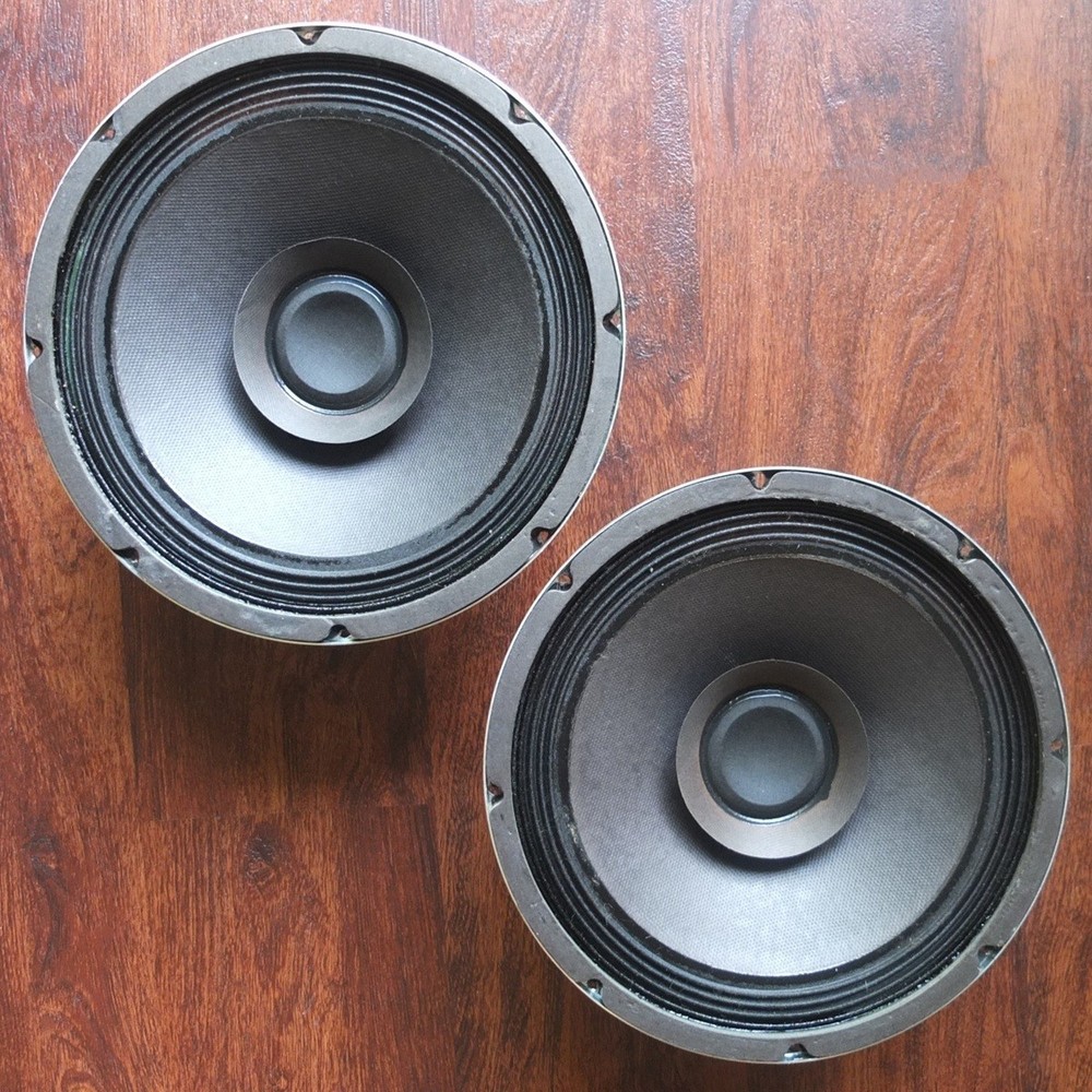 vintage pair 10″ full-range woofers marked DWK3 PURE 10, c.1975—very good cond