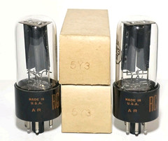 1965 Date Matched Pair RCA 5Y3GT Vacuum Tubes Black Plate Tested NOS On TV 7
