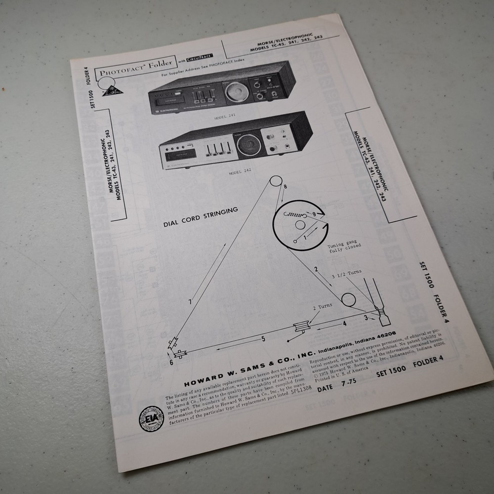 MORSE/ELECTROPHONIC Service Manual TC-43 241 242 243 1975 Illustrated