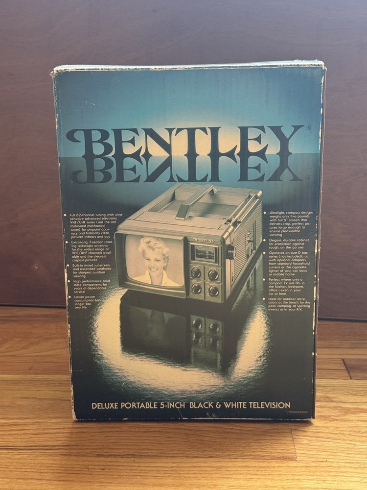 Vintage Bentley Deluxe Portable TV 100C 5″ Black & White Television NEW w/Box