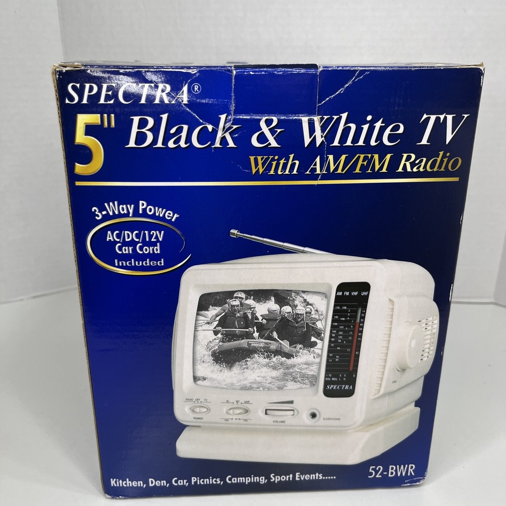 SPECTRA 5 INCH Black & White TV-AM-FM Radio BATTERY POWERED Plug In